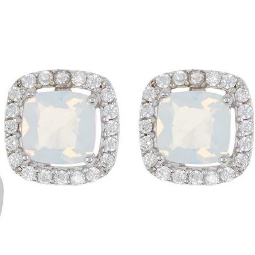 Anne Klein sterling silver pave halo opal earrings